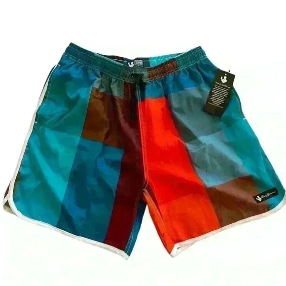 Rowdy Gentleman Block Parties Swim Trunks in Blue, NWT, Size Large - Picture 1 of 12